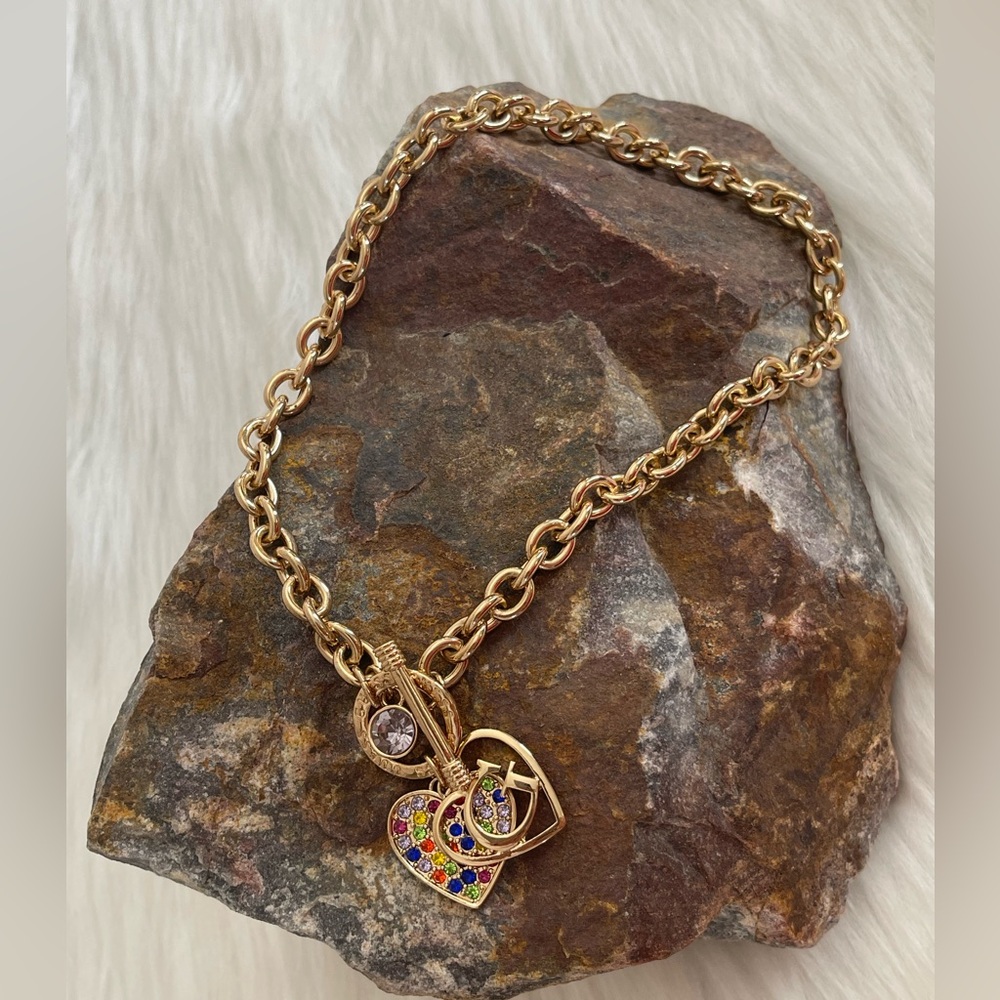 Guess Gold-Tone Rainbow Pavé Logo Heart
17" Pendant Necklace